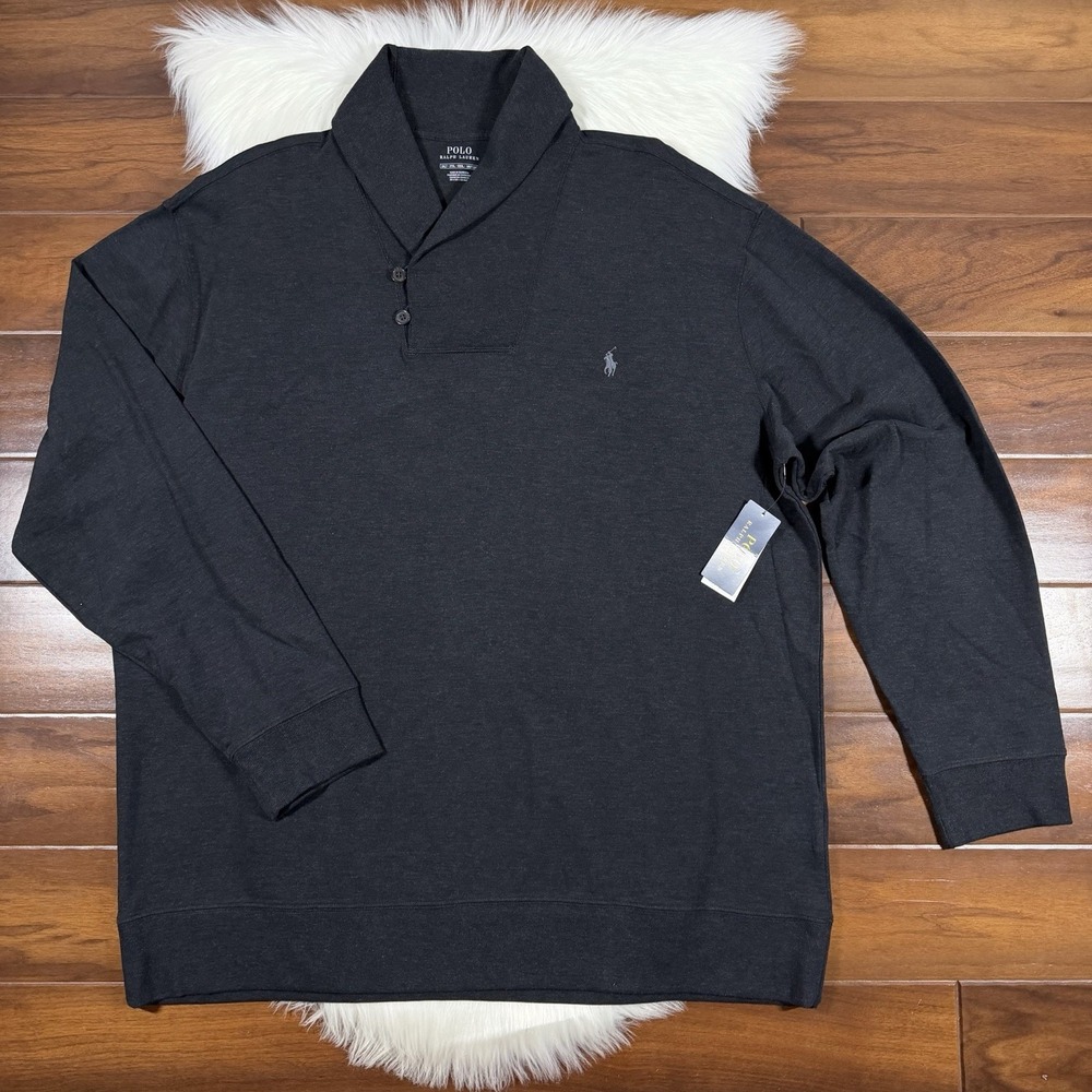 Polo Ralph Lauren Size 2XB Heather Gray Luxury Jersey Shawl Collar Pullover